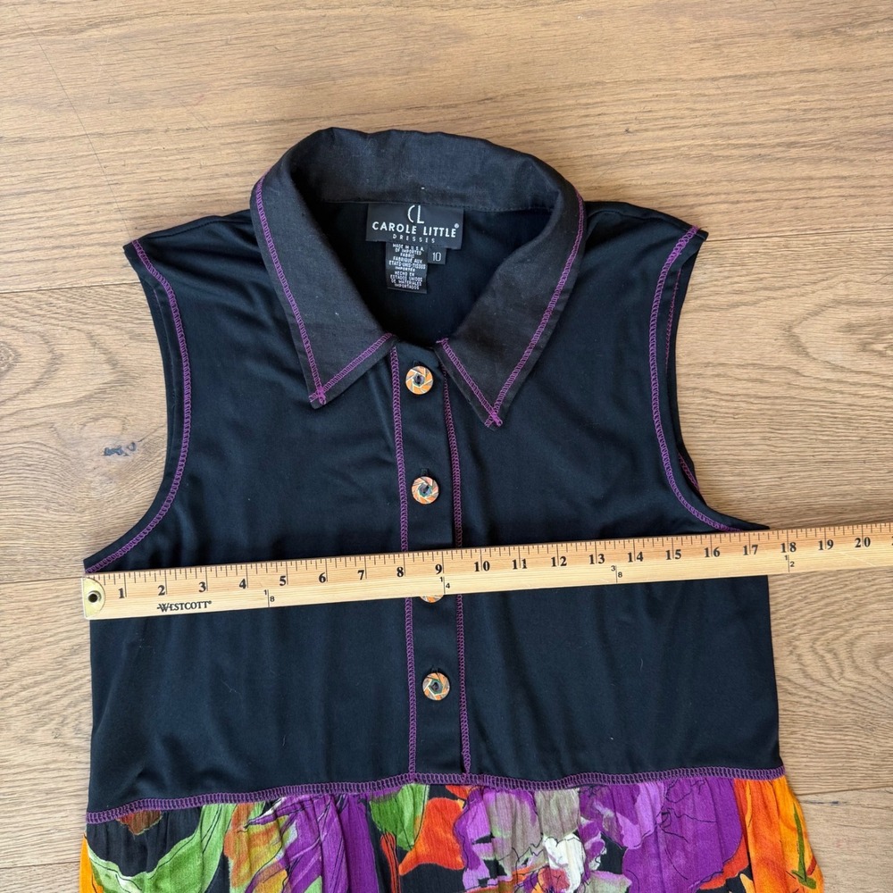 Carole Little Sleeveless Maxi Dress Black Floral Tropical Button Front USA 10 - Picture 10 of 10